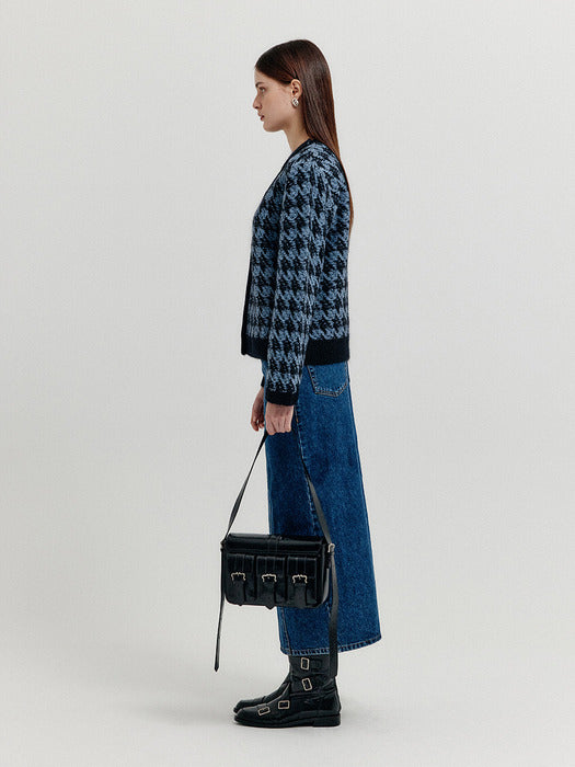 Eenk Xoui Houndstooth Check Knit Cardigan - Blue/Black