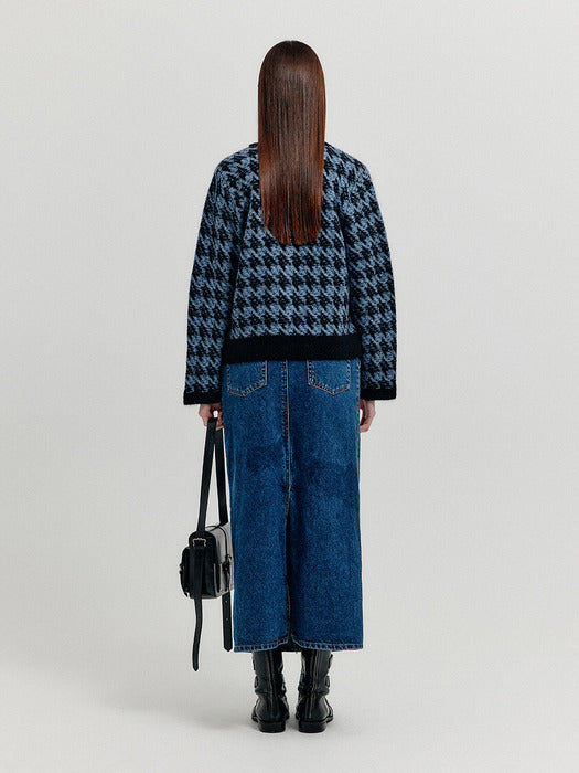 Eenk Xoui Houndstooth Check Knit Cardigan - Blue/Black