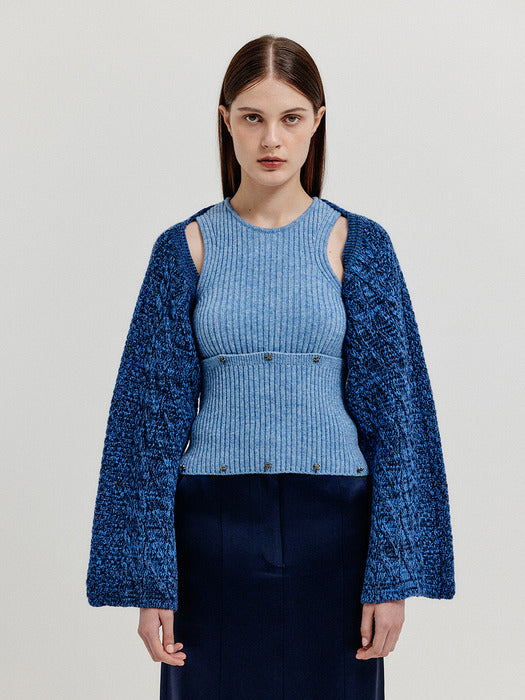 Eenk Xilissy Cable Knit Bolero Cardigan - Navy