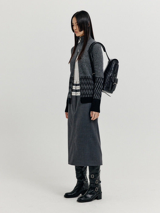 [EENK] Xcoo Cable Knit Zip Cardigan - Grey