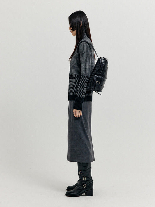 [EENK] Xcoo Cable Knit Zip Cardigan - Grey