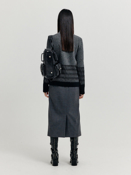 [EENK] Xcoo Cable Knit Zip Cardigan - Grey