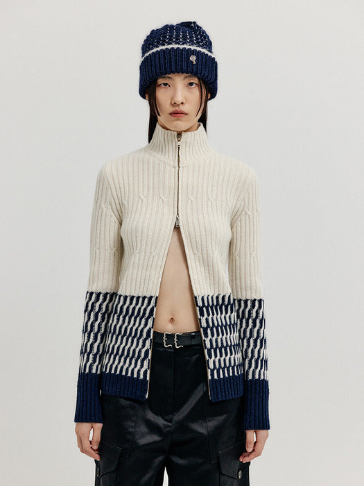 Eenk Xcoo Cable Knit Zip Cardigan - Cream