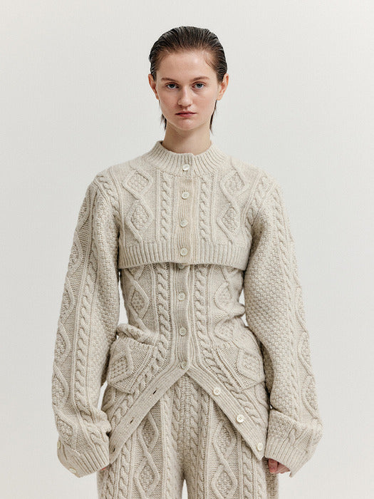 Eenk Xili Cable Knit Crop Cardigan - Ivory
