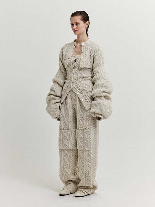 Eenk Xili Cable Knit Crop Cardigan - Ivory