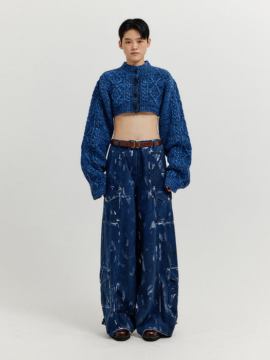 [EENK] Xili Cable Knit Crop Cardigan - Navy
