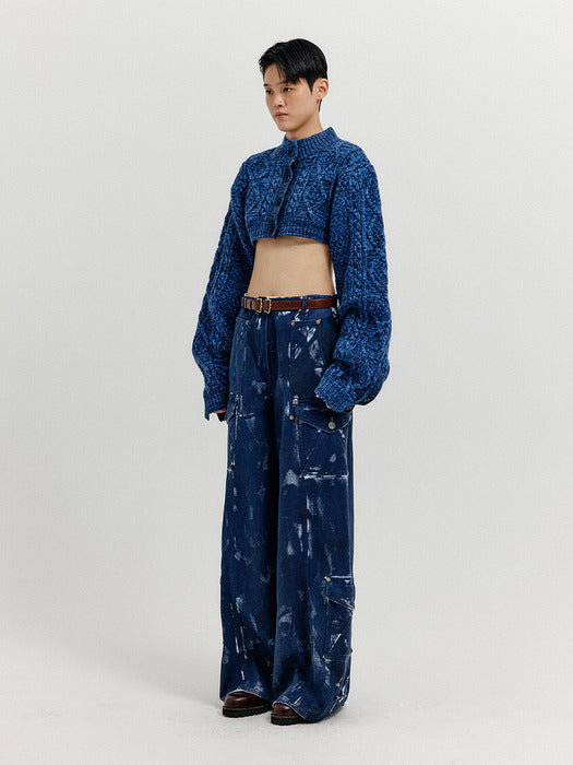 [EENK] Xili Cable Knit Crop Cardigan - Navy