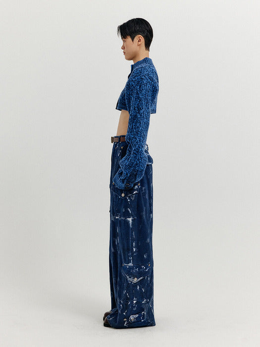 [EENK] Xili Cable Knit Crop Cardigan - Navy
