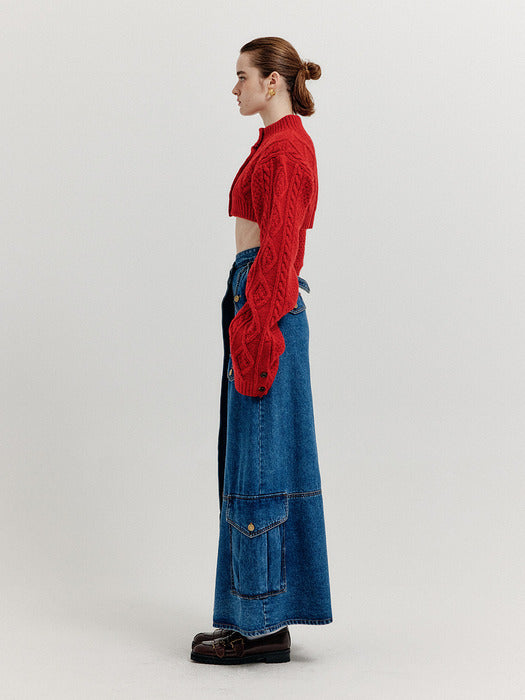 Eenk Xili Cable Knit Crop Cardigan - Red