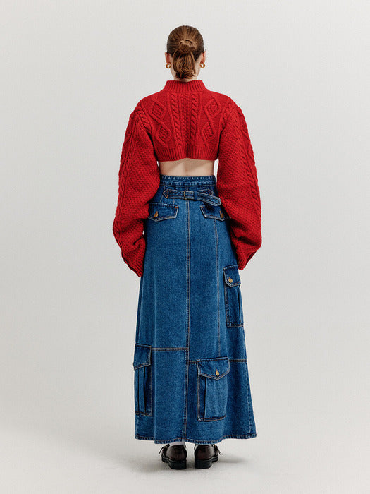 Eenk Xili Cable Knit Crop Cardigan - Red