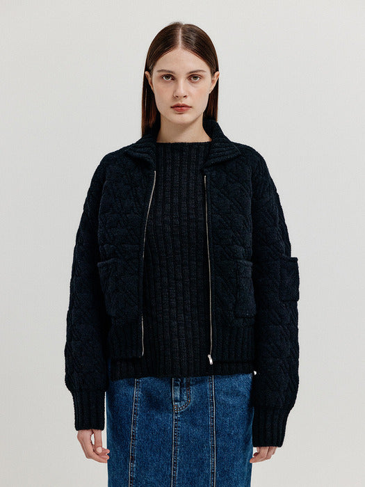Eenk Xelda Textured Zip Cardigan - Black