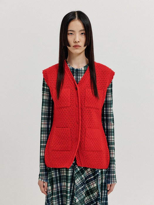 Eenk Xolin 4-Pocket Knit Vest - Red
