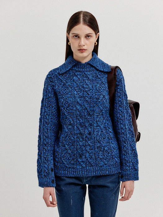 Eenk Xoebe Cable Knit Collared Turtleneck - Navy