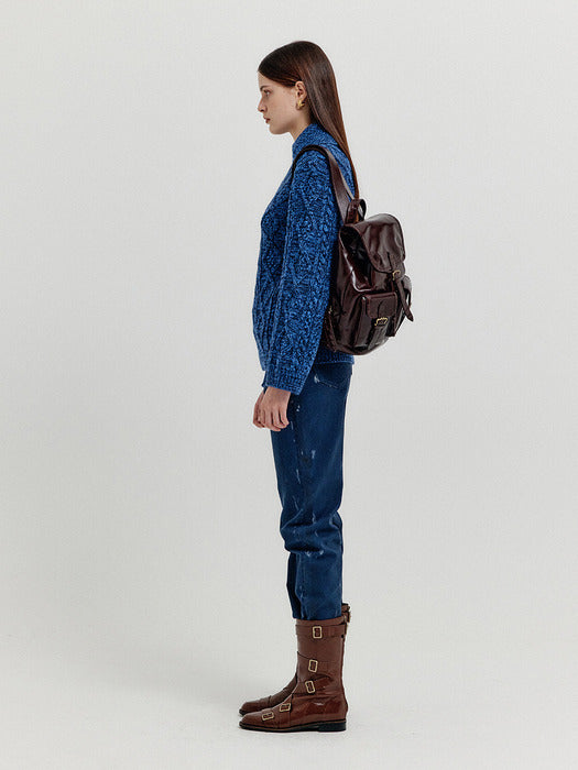 Eenk Xoebe Cable Knit Collared Turtleneck - Navy