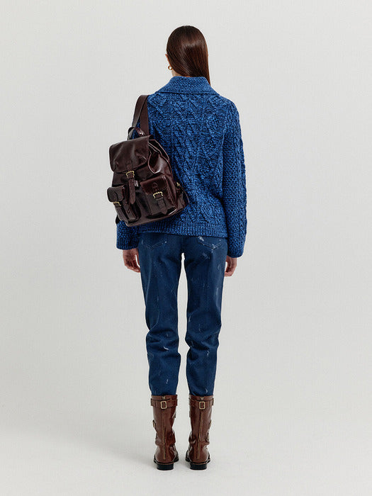 Eenk Xoebe Cable Knit Collared Turtleneck - Navy