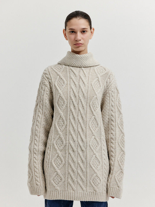 Eenk Xoebe Cable Knit Collared Turtleneck - Ivory