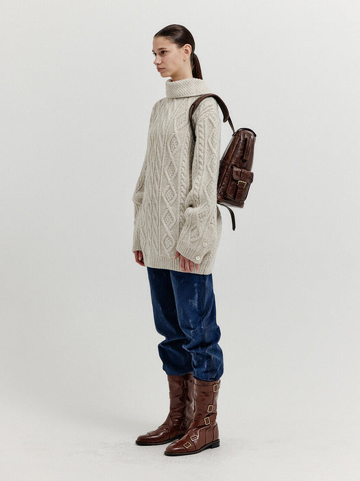 Eenk Xoebe Cable Knit Collared Turtleneck - Ivory
