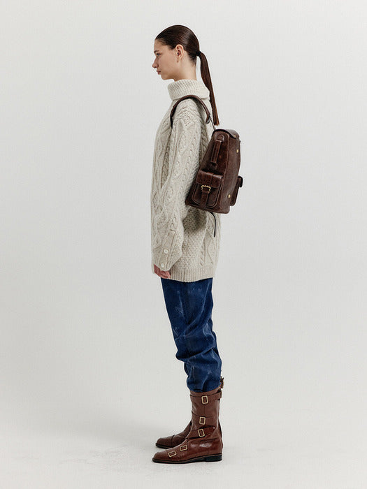 Eenk Xoebe Cable Knit Collared Turtleneck - Ivory