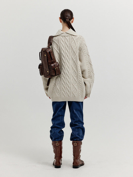 Eenk Xoebe Cable Knit Collared Turtleneck - Ivory