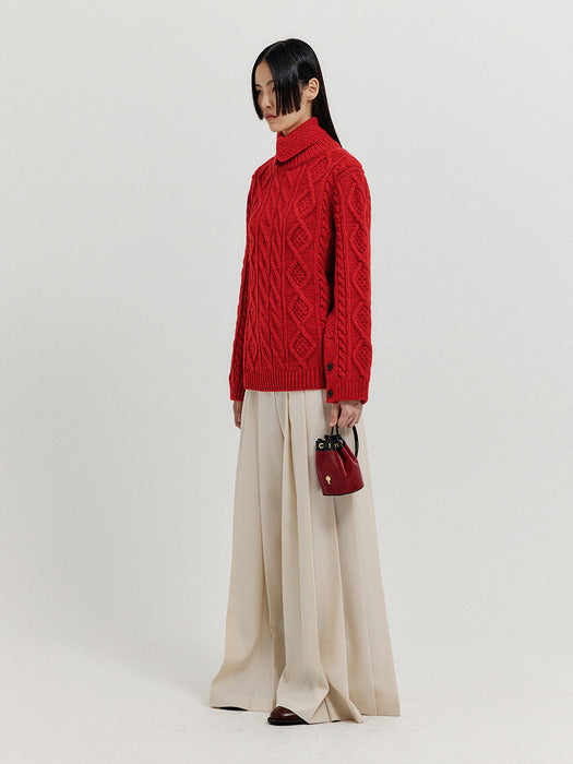 Eenk Xoebe Cable Knit Collared Turtleneck - Red