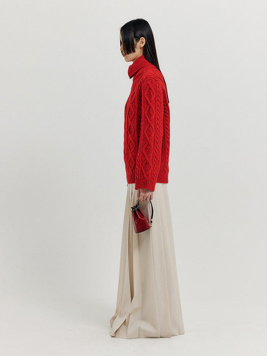 Eenk Xoebe Cable Knit Collared Turtleneck - Red