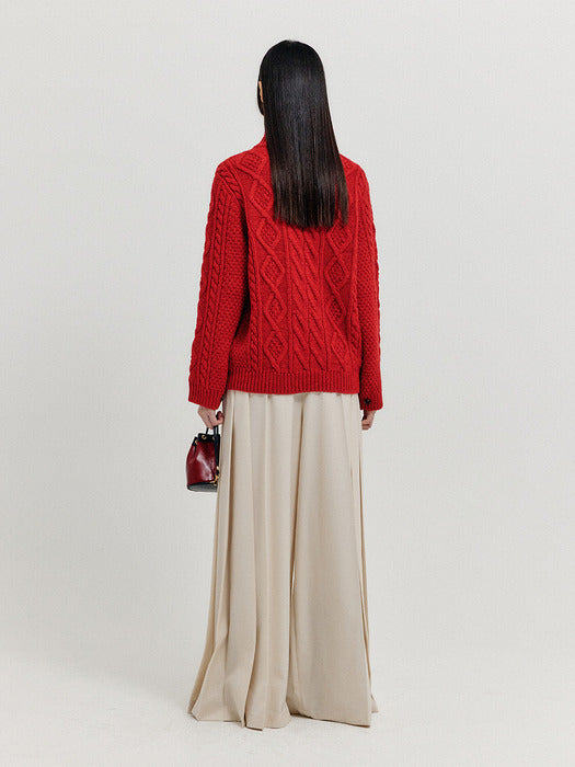Eenk Xoebe Cable Knit Collared Turtleneck - Red