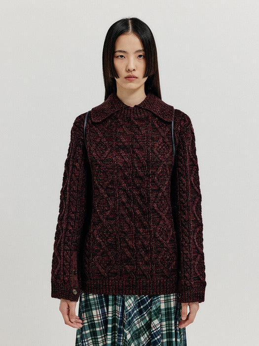 Eenk Xoebe Cable Knit Collared Turtleneck - Brown