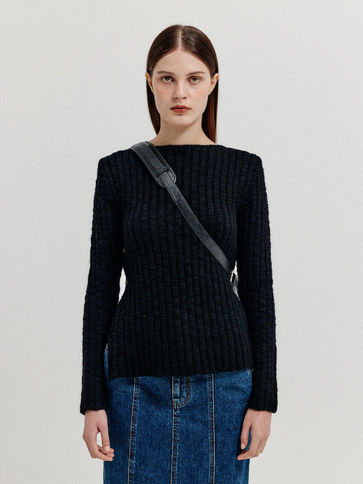 [EENK] Xuin Ribbed Knit Pullover - Black
