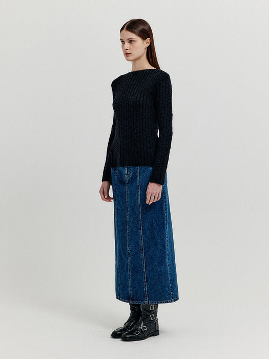 [EENK] Xuin Ribbed Knit Pullover - Black