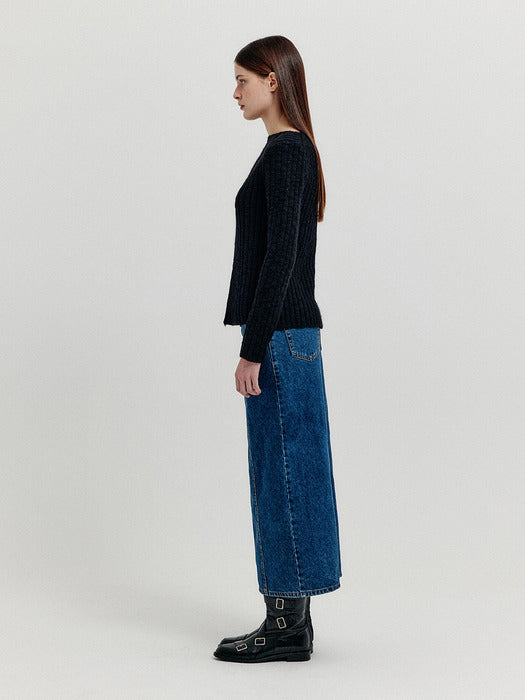 [EENK] Xuin Ribbed Knit Pullover - Black