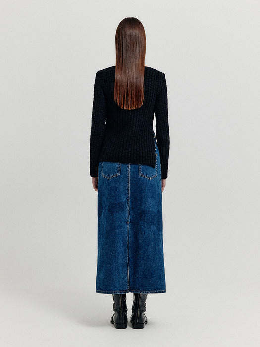 [EENK] Xuin Ribbed Knit Pullover - Black