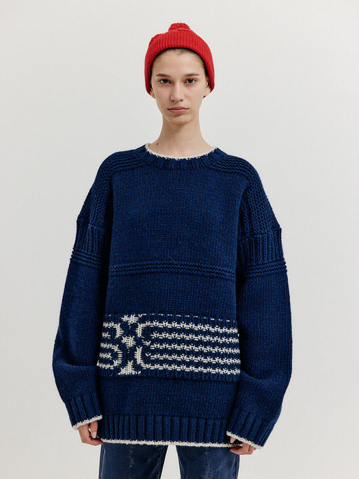 Eenk Xanthe Jacquard Knit Pullover - Navy
