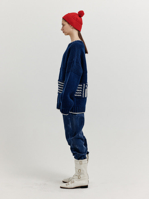 Eenk Xanthe Jacquard Knit Pullover - Navy