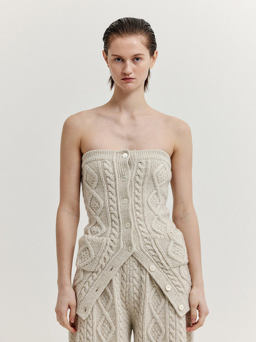 [EENK] Xra Cable Knit Tube Top - Ivory