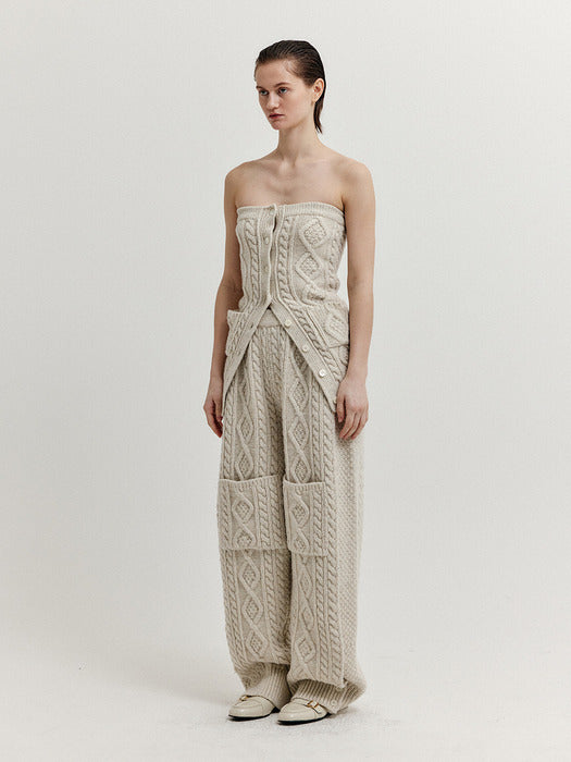 [EENK] Xra Cable Knit Tube Top - Ivory