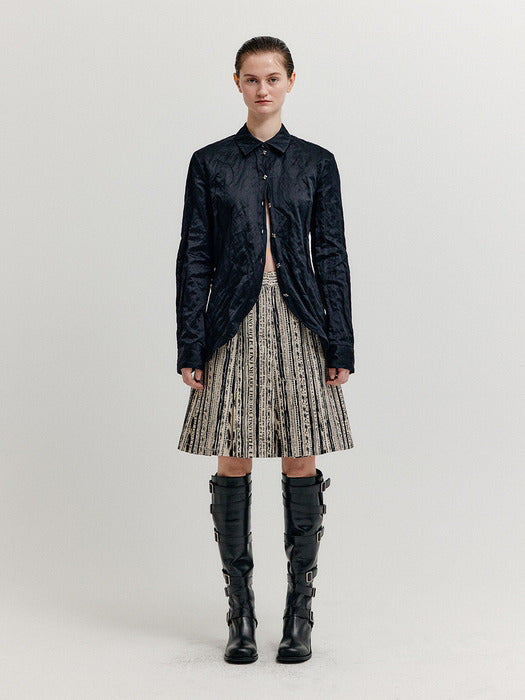 [EENK] Xovel Pintucked Skirt - Black/Beige