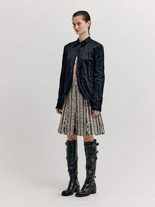 [EENK] Xovel Pintucked Skirt - Black/Beige