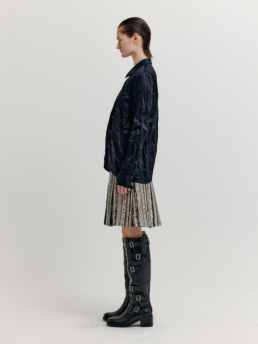 [EENK] Xovel Pintucked Skirt - Black/Beige