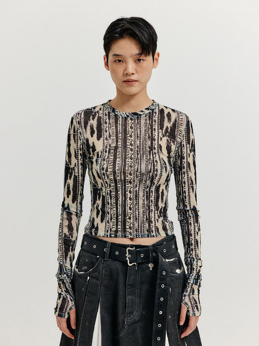 Eenk Xsquare Print T-Shirt - Black/Beige
