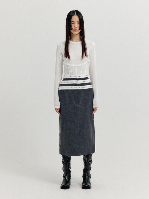 Eenk Xette Waistband Layered Midi Skirt - Dark Grey