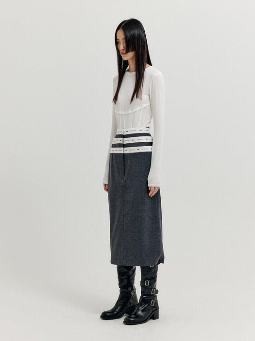 Eenk Xette Waistband Layered Midi Skirt - Dark Grey