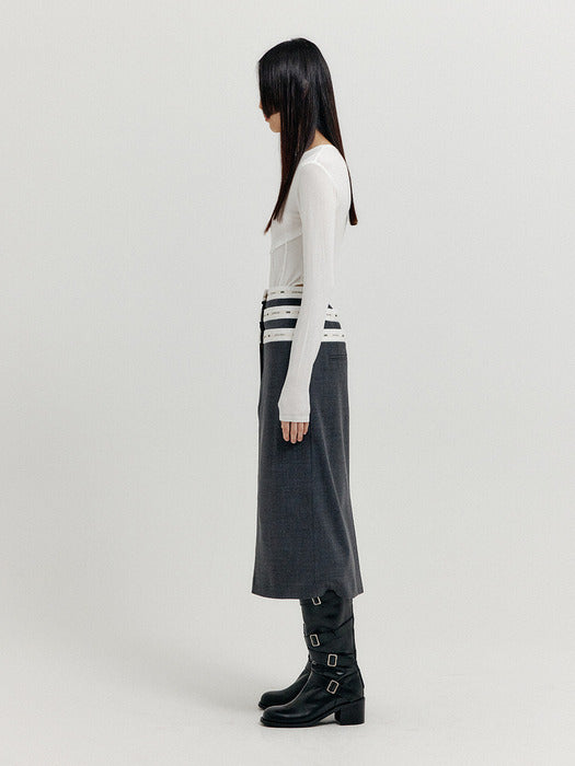 Eenk Xette Waistband Layered Midi Skirt - Dark Grey