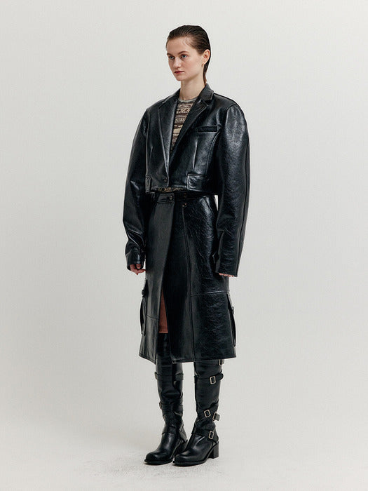 Eenk Xicole Oversized Short Leather Jacket - Black
