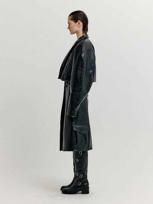 Eenk Xicole Oversized Short Leather Jacket - Black