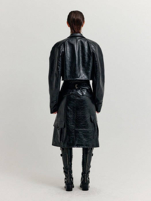 Eenk Xicole Oversized Short Leather Jacket - Black