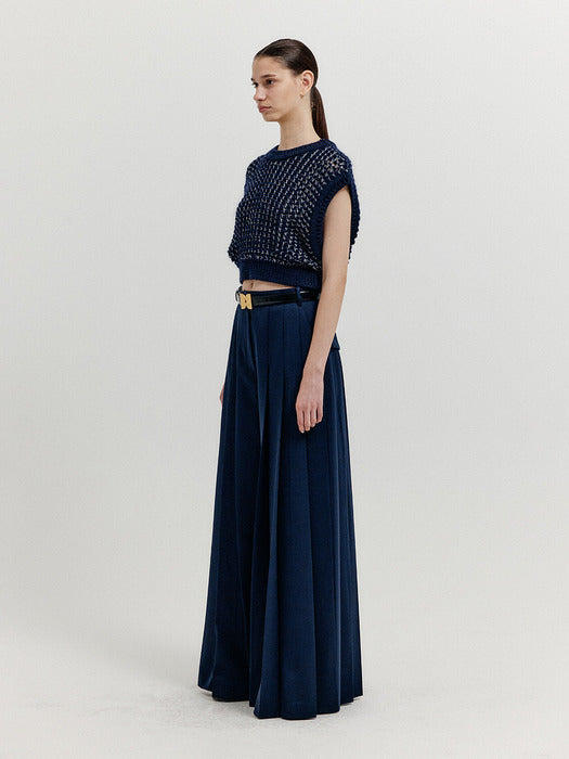 Eenk Xleat Pleated Wide Pants - Navy