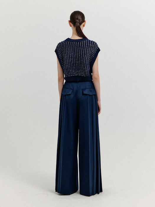 Eenk Xleat Pleated Wide Pants - Navy