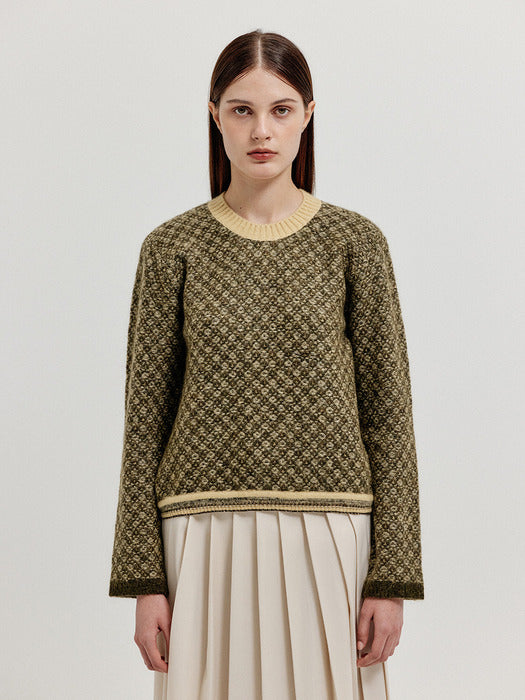 Eenk Xoue Check Jacquard Knit Pullover - Khaki/Yellow