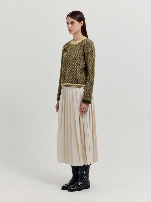 Eenk Xoue Check Jacquard Knit Pullover - Khaki/Yellow