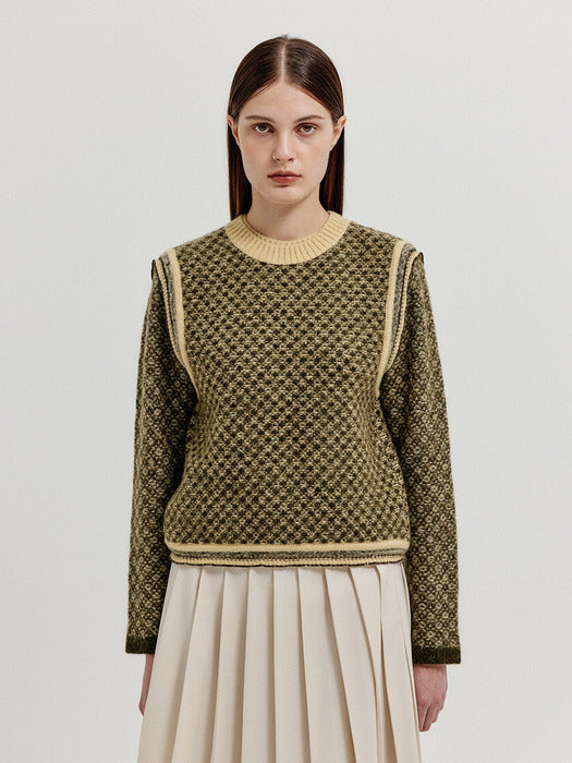 Eenk Xita Jacquard Knit Vest - Khaki/Yellow